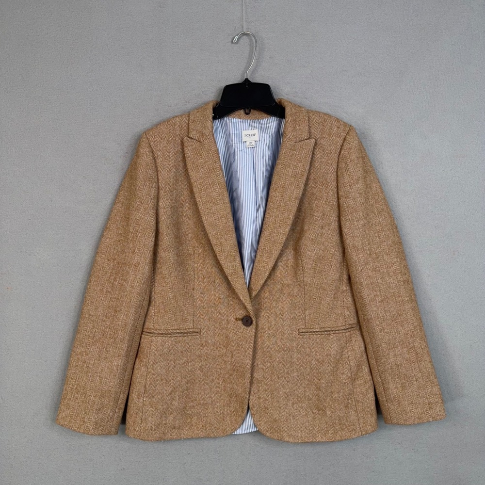 J.Crew Blazer Womens 10 Brown Herringbone Wool Blend Schoolboy Preppy Academic